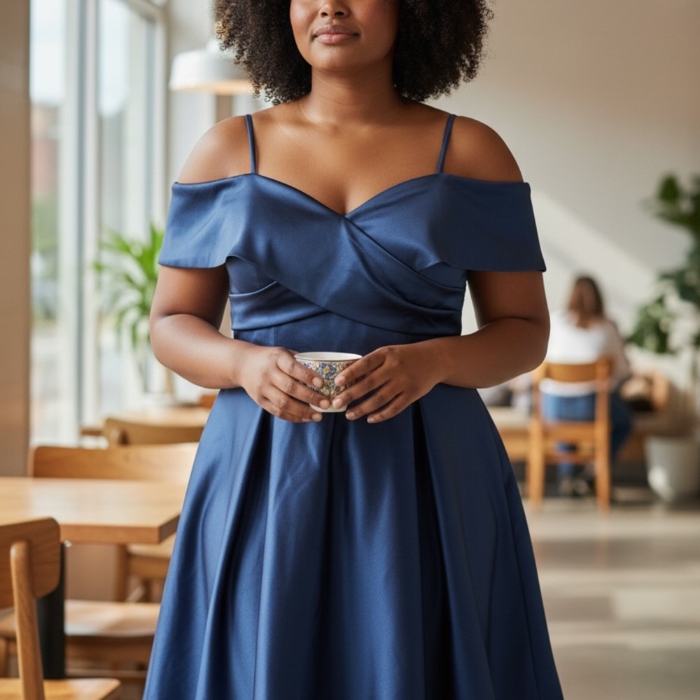 Chic Navy Off-Shoulder Midi Dress